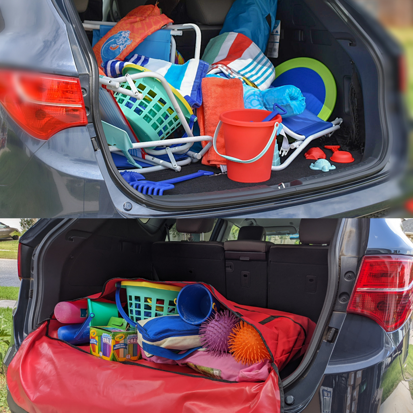 Neatly arranged bag inside car trunk with the help of a trunk car organizer.